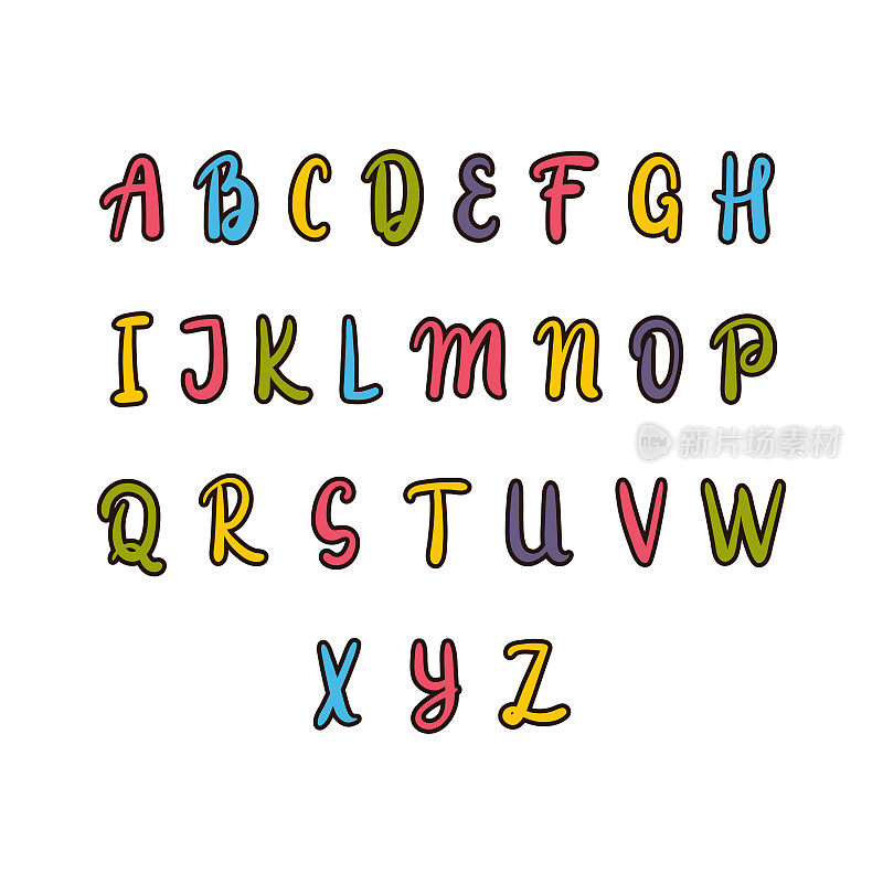 Hand drawn alphabet. Colorful font. Cute elements for your design. Use it for create greeting cards, poster, birthday party, t-shirts, invitations